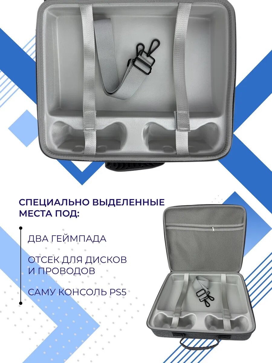 Кейс для консоли Playstation 5 Slim и аксессуаров, противоударный, серый — фото 1