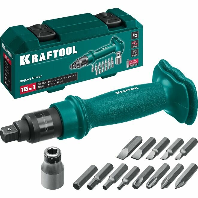 KRAFTOOL ID-15, 15 предм, ударно-поворотная отвертка (25550-Н10)