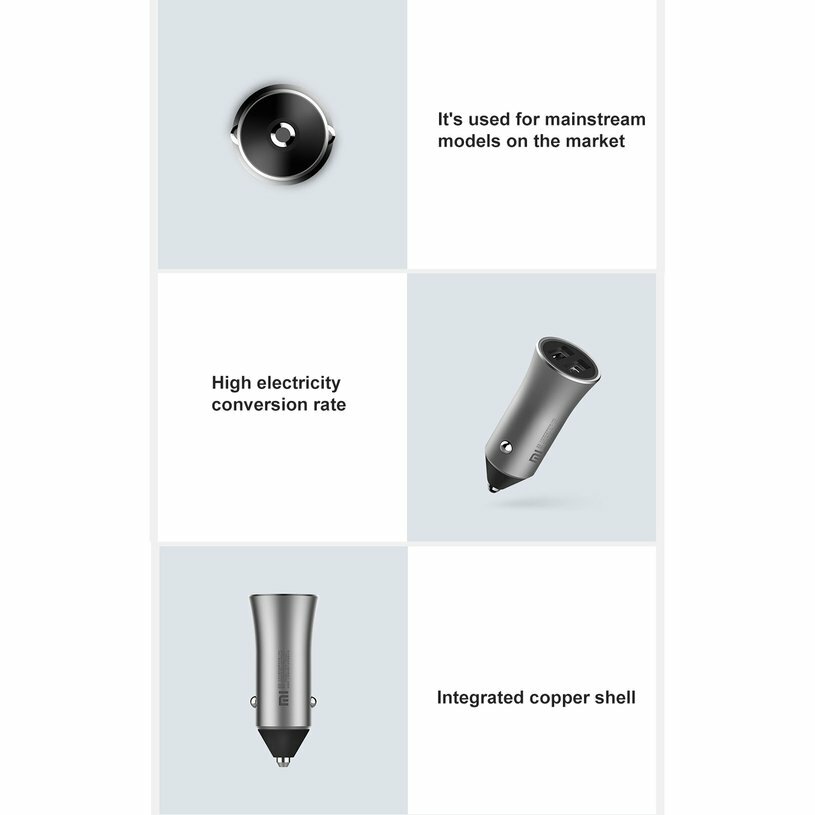 Картинки Автомобильное зарядное устройство Xiaomi Quick Charge Silver 18W 12V и 24V универсальное 0 Quick Charge Dual USBQC3.0 быстрое зарядное устройство для автомобиля - серебристое