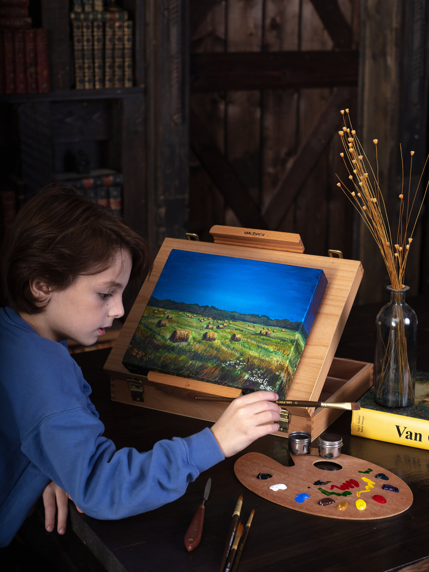 Настольный этюдный ящик МЛ-HS, этюдник Малевичъ деревянный для средних холстов — фото 1