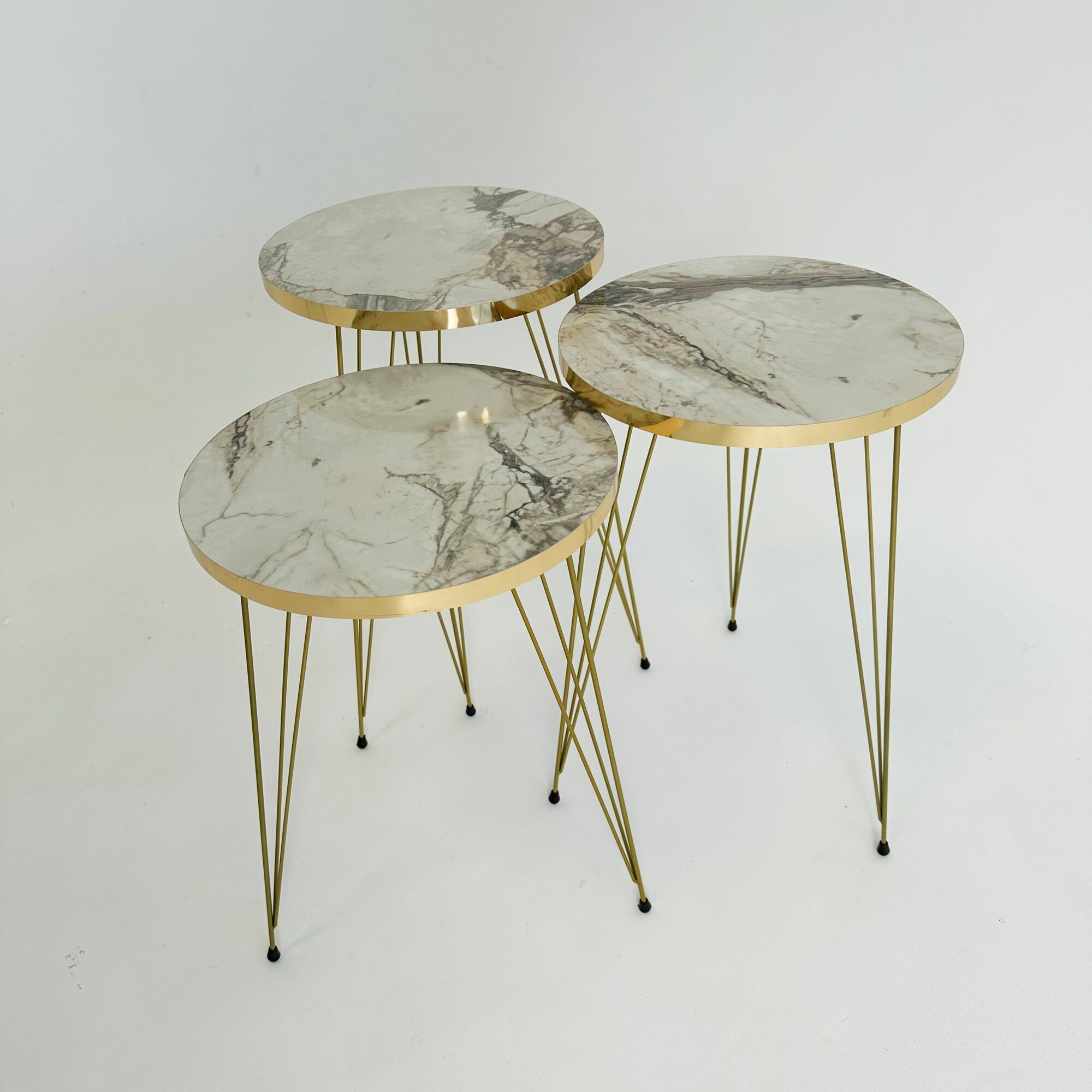 Набор кофейных столиков Бонибон 3 в 1 3шт металл ЛДСП бежевый белый мрамор Турция