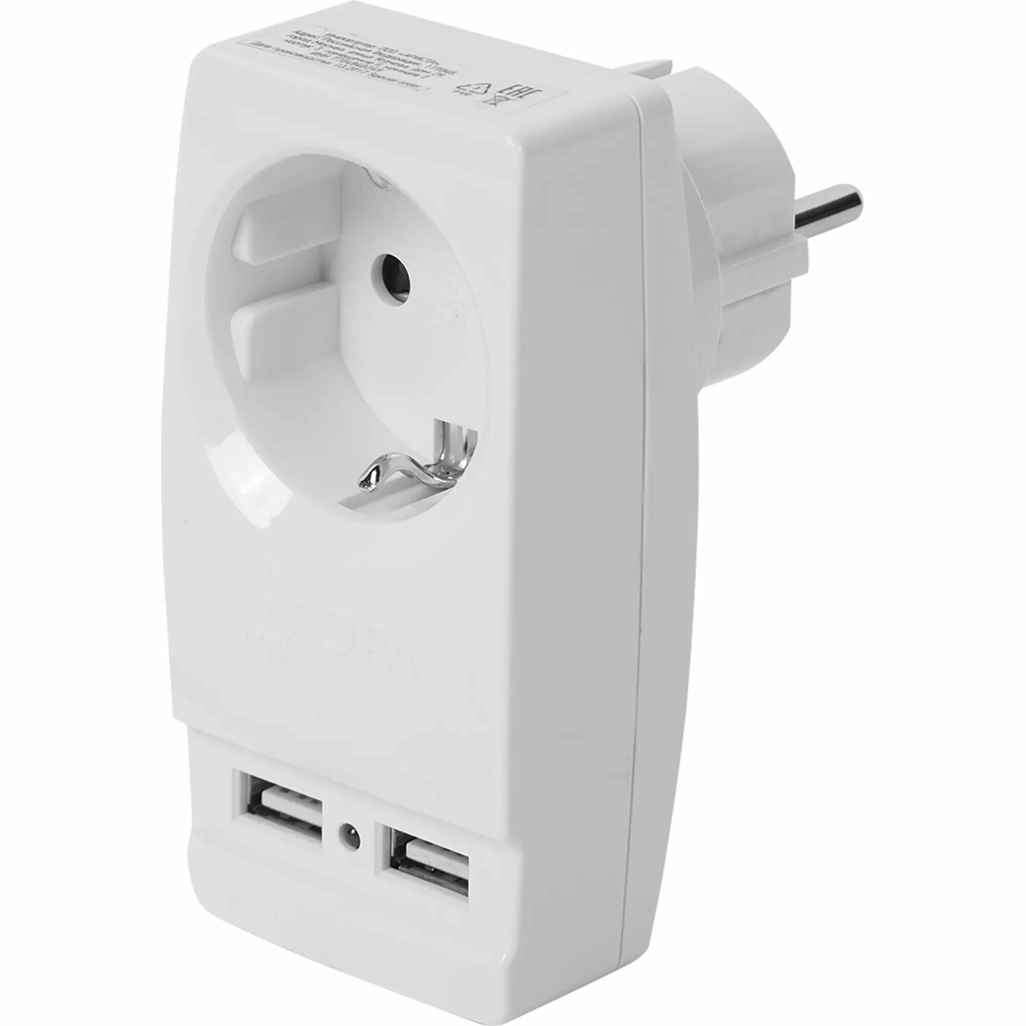 Разветвитель Эра SP-1e 1 розетка с заземлением 16 А 2 USB 2.1 А цвет белый