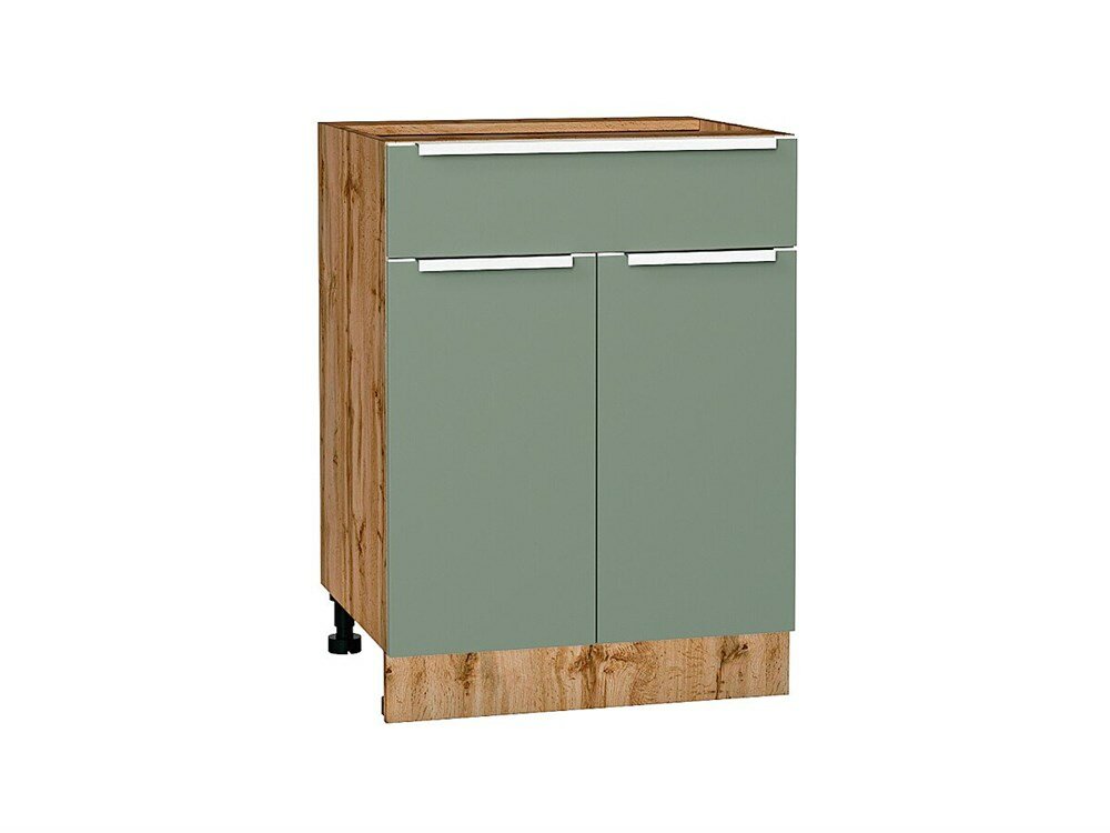 VVT Шкаф нижний с 2-мя дверцами и ящиком Фьюжн Дуб Вотан, Silky Mint, 600 В*Ш*Г 816*600*480, фасад МДФ Silky Mint, корпус Дуб Вотан Silky Mint