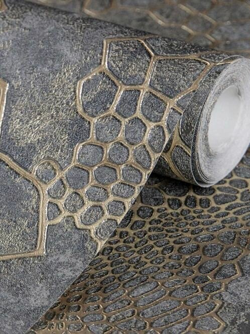 Обои винил горячего тиснения моющиеся на флизелиновой основе Marvig Piton 1.06м х 10.05м цвет графит серый мотив 00101523