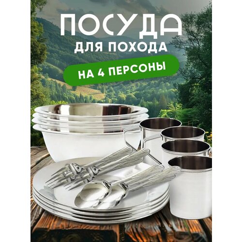 Набор туристической посуды, посуда туристическая для похода, кемпинга, подарок для туриста, 20 предметов, нерж. сталь