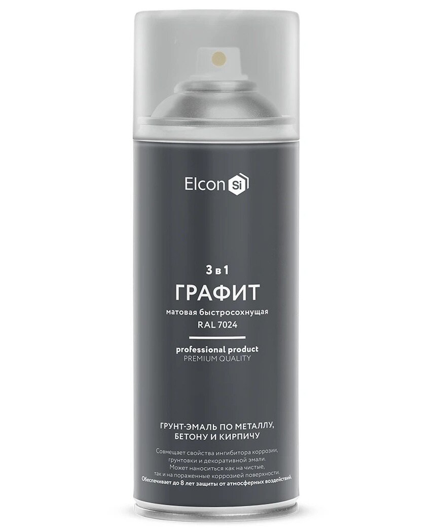 Грунт эмаль Elcon 3в1 по ржавчине RAL7024 графит матовый аэрозоль 520 мл