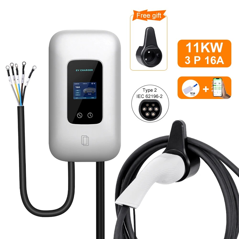 ADPOW Type 2, зарядное устройство для электромобилей, регулируемый ток, WIFI, приложение Conrol, зарядная станция для электромобилей, ТПУ, защита контроля температуры EVSE, 11KW, Тип 2