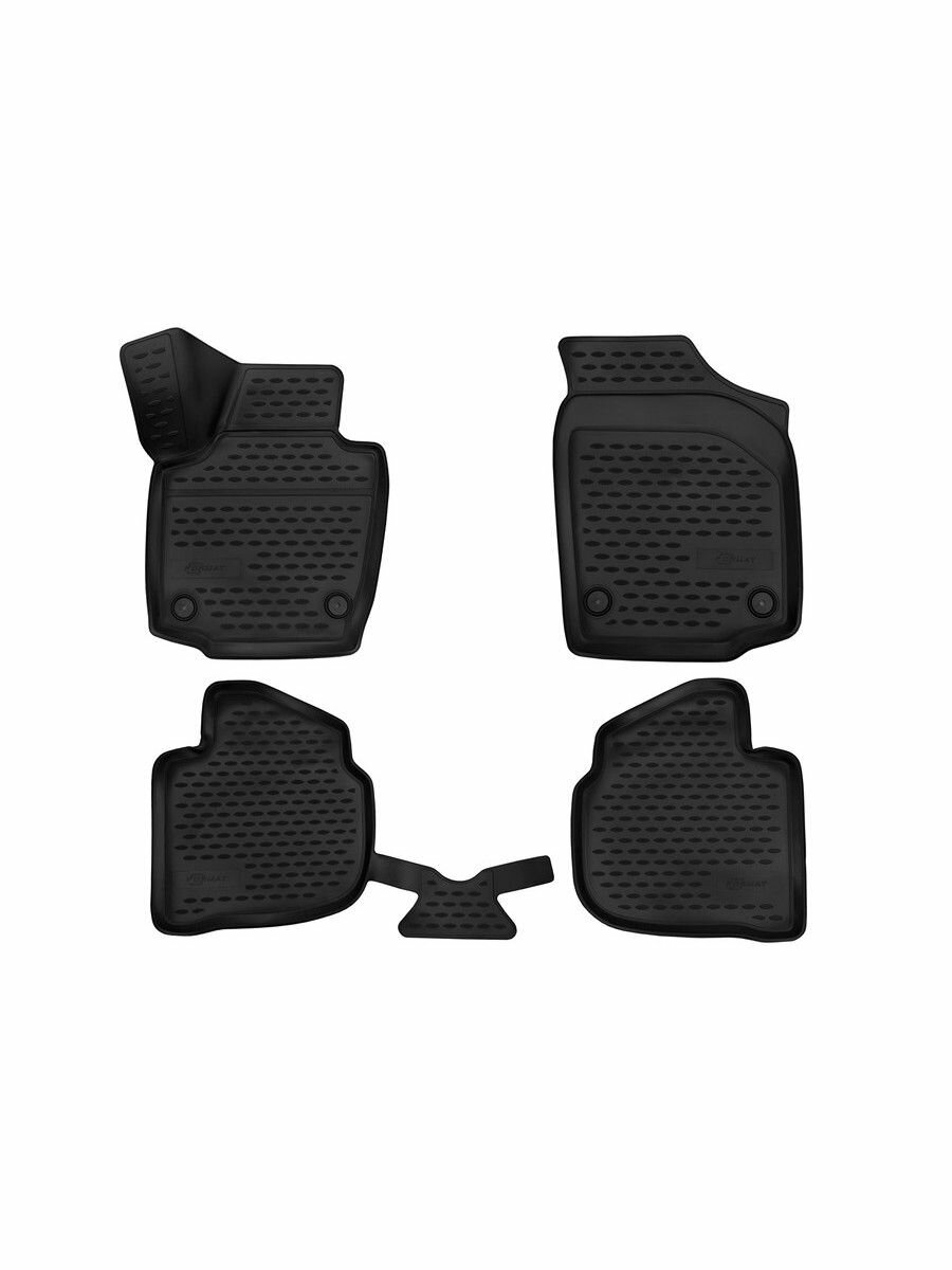 Коврики 3D в салон для SKODARapid (I, Iр, II), 2013-2020, 2020- / VOLKSWAGEN Polo, 2020-, 4шт. (ПУ, повышенная износостойкость) / Шкода Рапид
