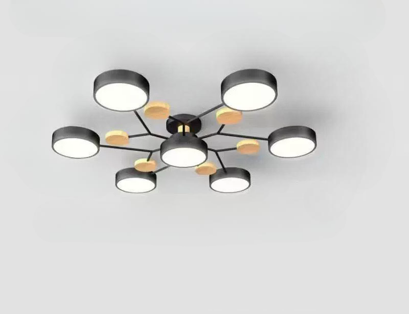 Люстра потолочная светодиодная в скандинавском стиле, 6 + 1 шайба, 20-25 ㎡, 56W, Черный, 3 режима