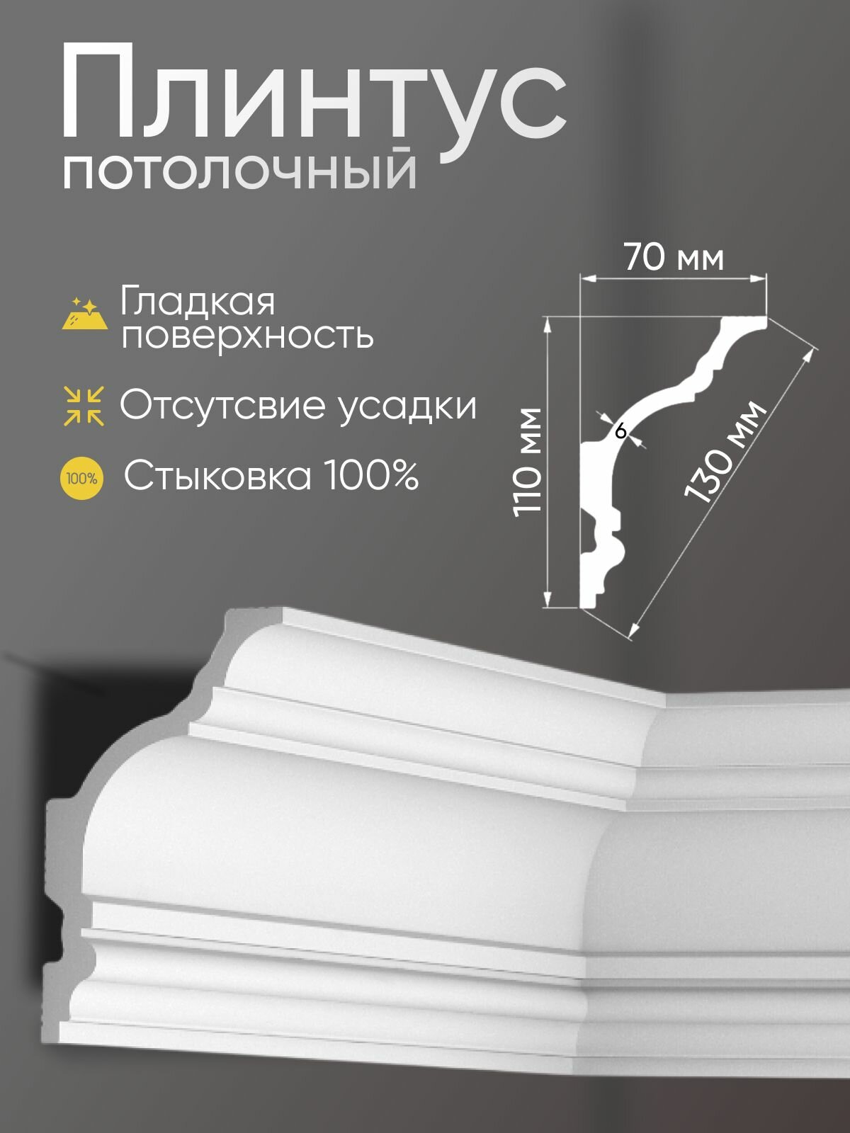 Плинтус потолочный 7 шт GLANZEPOL 200 см пенополистирол белый GPL11
