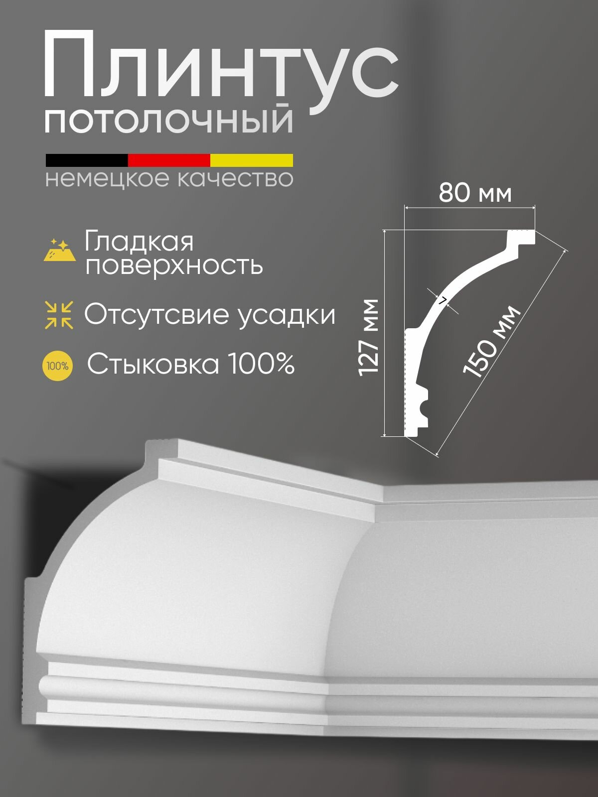 Плинтус потолочный 4 шт GLANZEPOL 200 см пенополистирол белый GP118