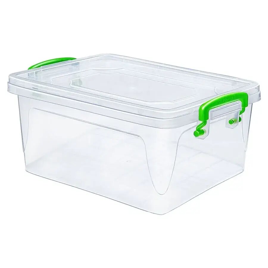Контейнер пластиковый Fresh Box 15 л с герметичной крышкой прозрачный ручки зеленые