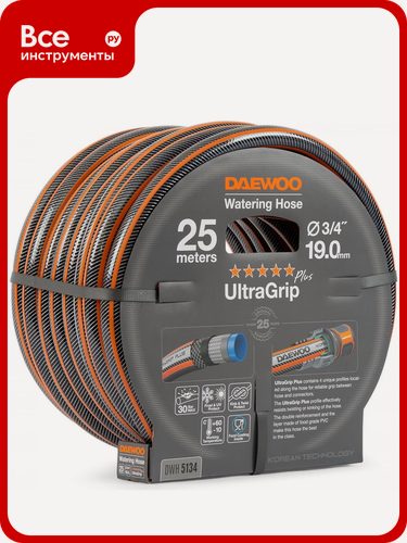 Изображение товара Шланг DAEWOO UltraGrip Plus, 3/4", 19 мм, 25 м DWH 5134