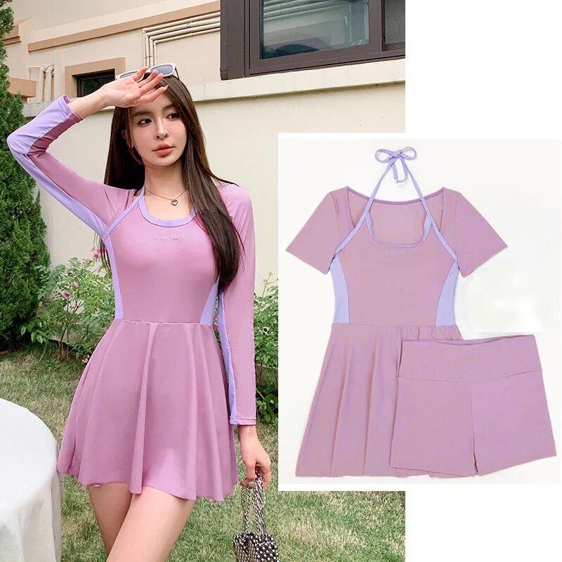 Женский размера плюс сплошной купальник с молнией спереди купальный костюм с защитой живота купальник с шортами и длинным рукавом M Унисекс