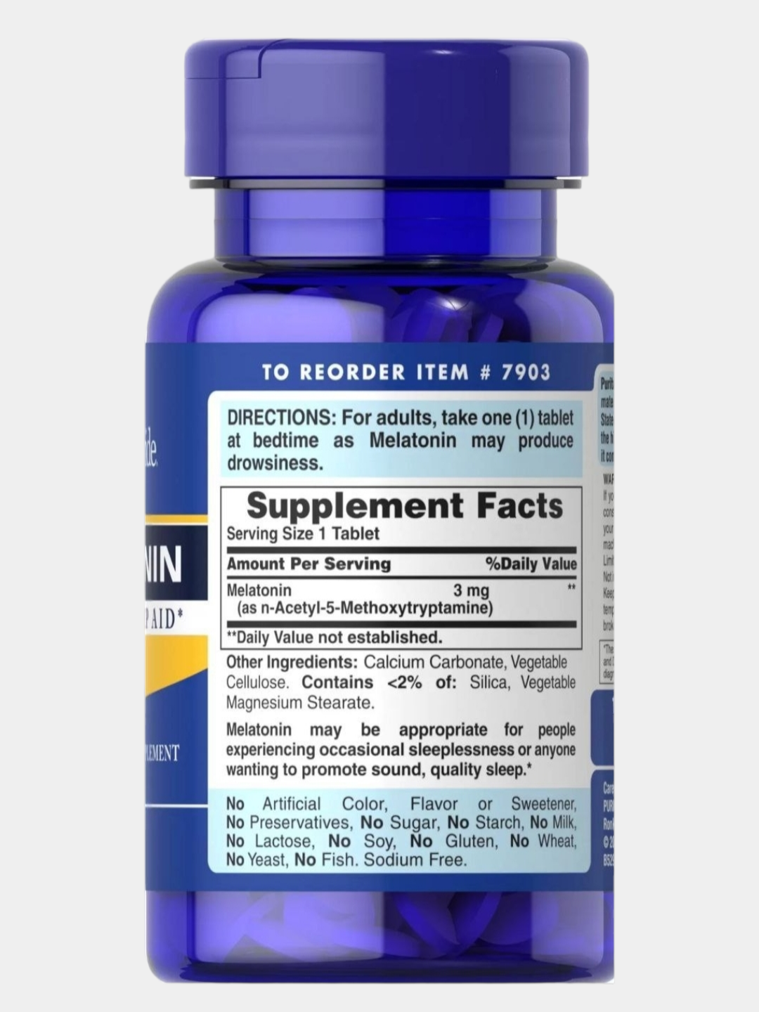 Мелатонин, Puritan's Pride, 3 мг, 120 таблеток, халяль, Америка, США — фото 1