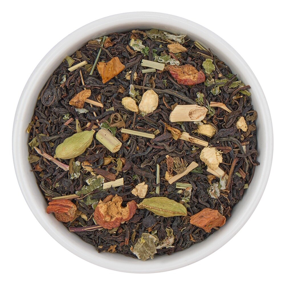 Чёрный чай Восточный базар  с малиной  листьями тулси  имбирем  лимонником  яблоком и кардамон