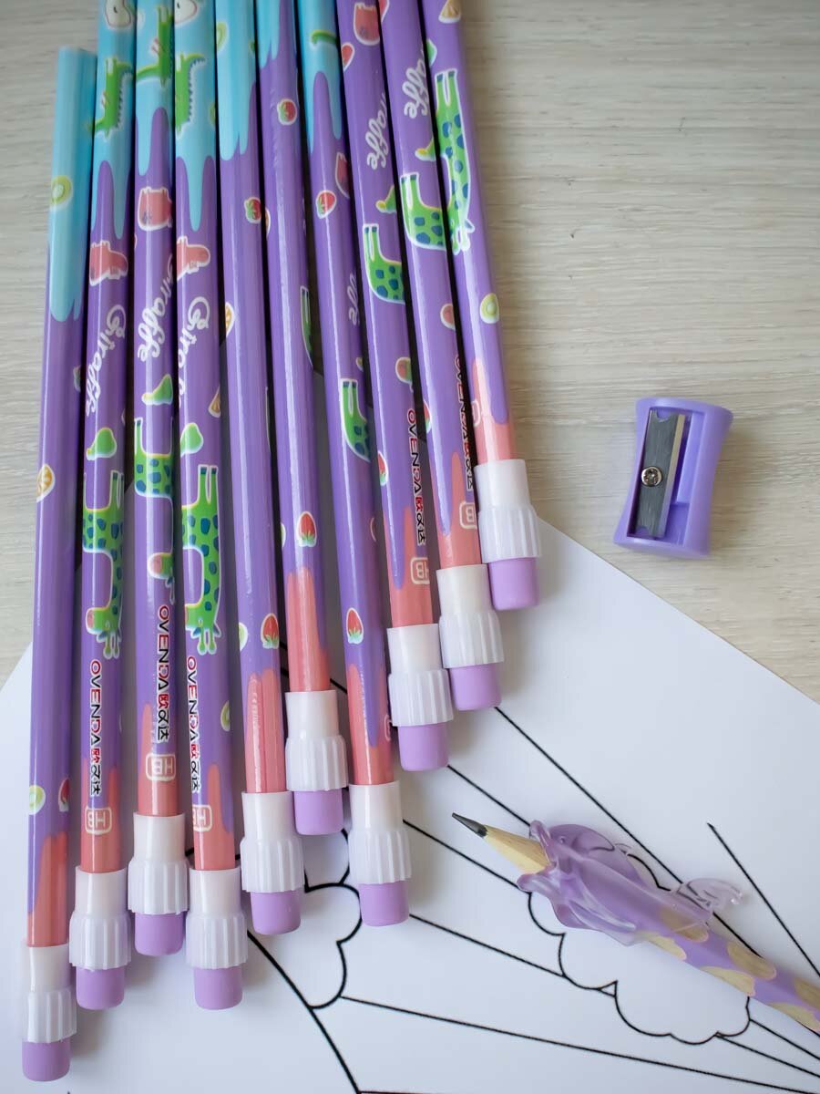 Карандаши простые чернографитные для школы ТМ/HB с ластиками и точилкой набор 11 штук незаточенные — фото 1