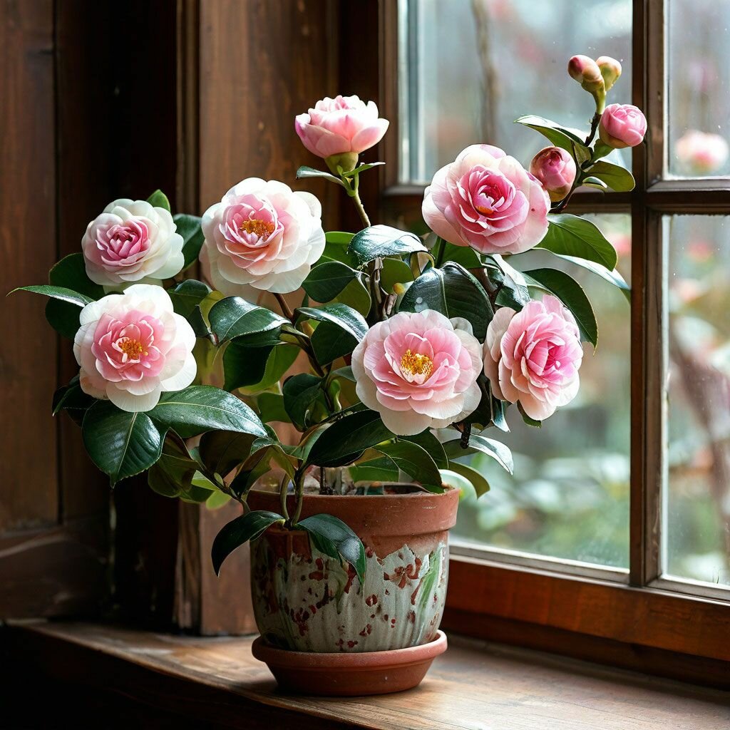 Камелия японская Camellia japonica White & Pink бело-розовая семена