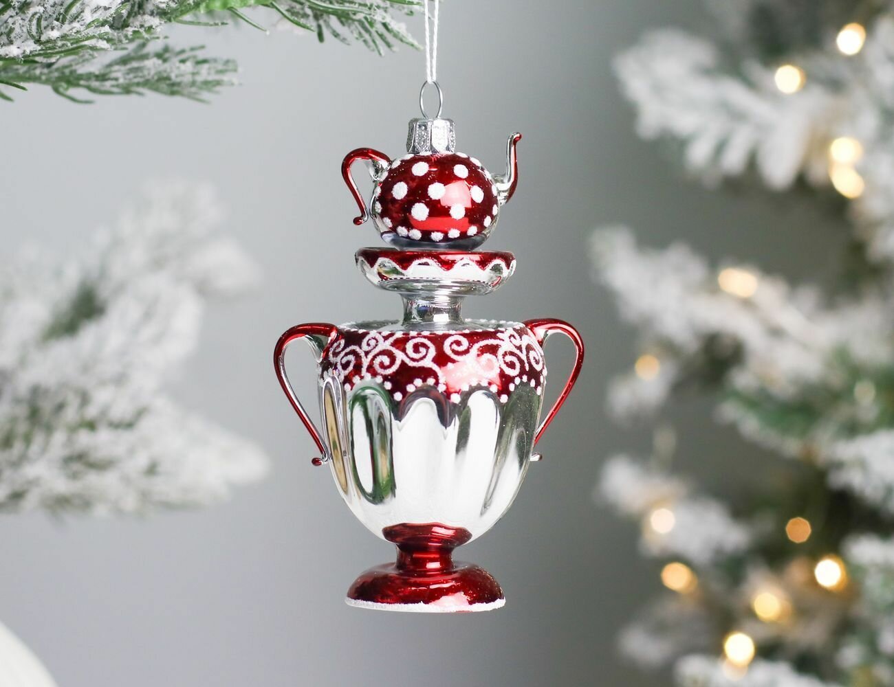 Ёлочная игрушка самоварчик, белый, 85 мм, Елочка С2192-бел