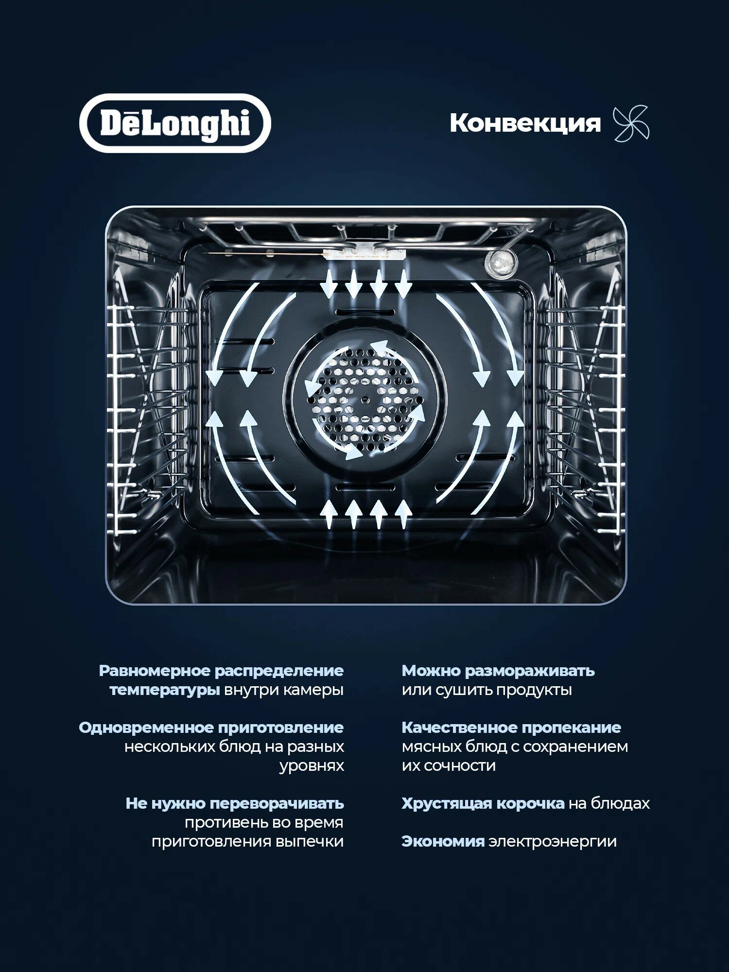 Картинки Встраиваемый электрический духовой шкаф DEO 725 NB NORMA, 65 л, Конвекция, Гриль, подсветка камеры, 6 программ