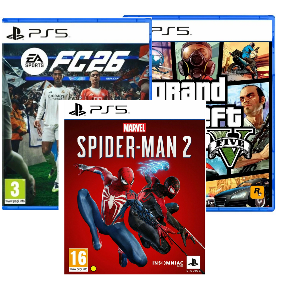 Картинки Игровая приставка PS5 Slim с дисководом, второй геймпад красный, FIFA 26 (новинка), GTA 5, Человек-паук 2, зарядная станция