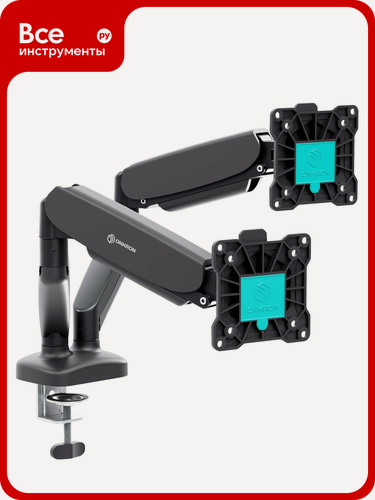 Изображение товара Настольный кронштейн для двух мониторов ONKRON G160 Black, поворотный, с порошковым покрытием и газлифтовым механизмом