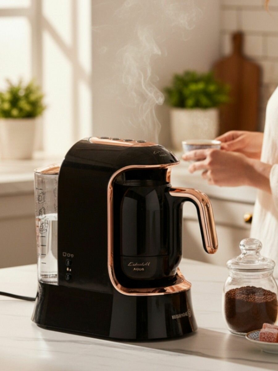 Кофеварка электрическая 280мл, Korkmaz Kolik Deluxe Aqua , 700w с автоотключением, черный