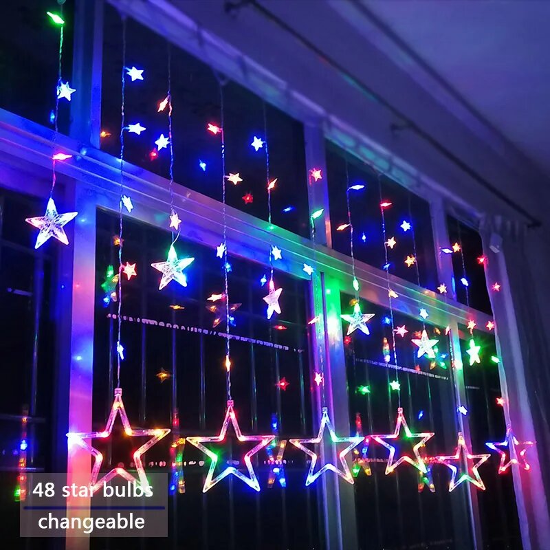 Светодиодная гирлянда LAIMAIK Звездные занавески 3 м EU plug (AC 220V) Button control Multicolor 48star