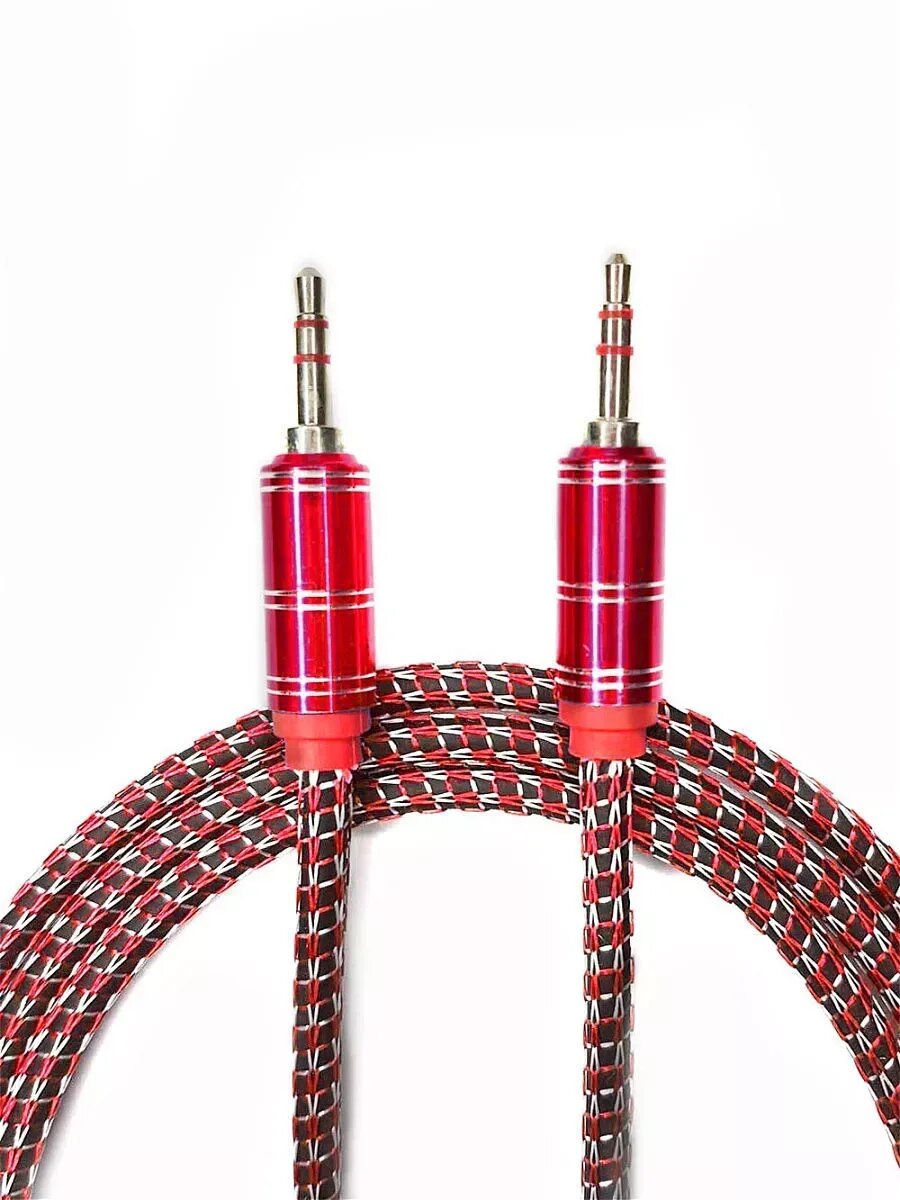 AUX кабель в машину mini jack 35 mm цвет красный длина 1.5 метра