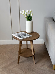 Стол ZASIDELIS журнальный, круглый, с полкой, коричневый 45/45/52 см