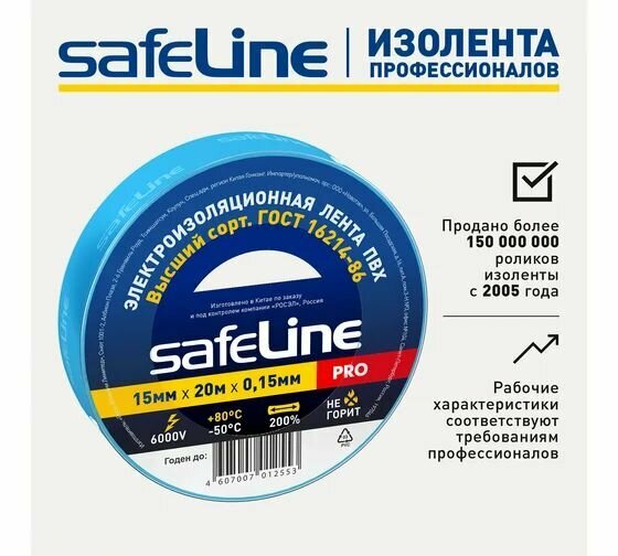 Изолента Safeline 15/20 синий 4шт — фото 1