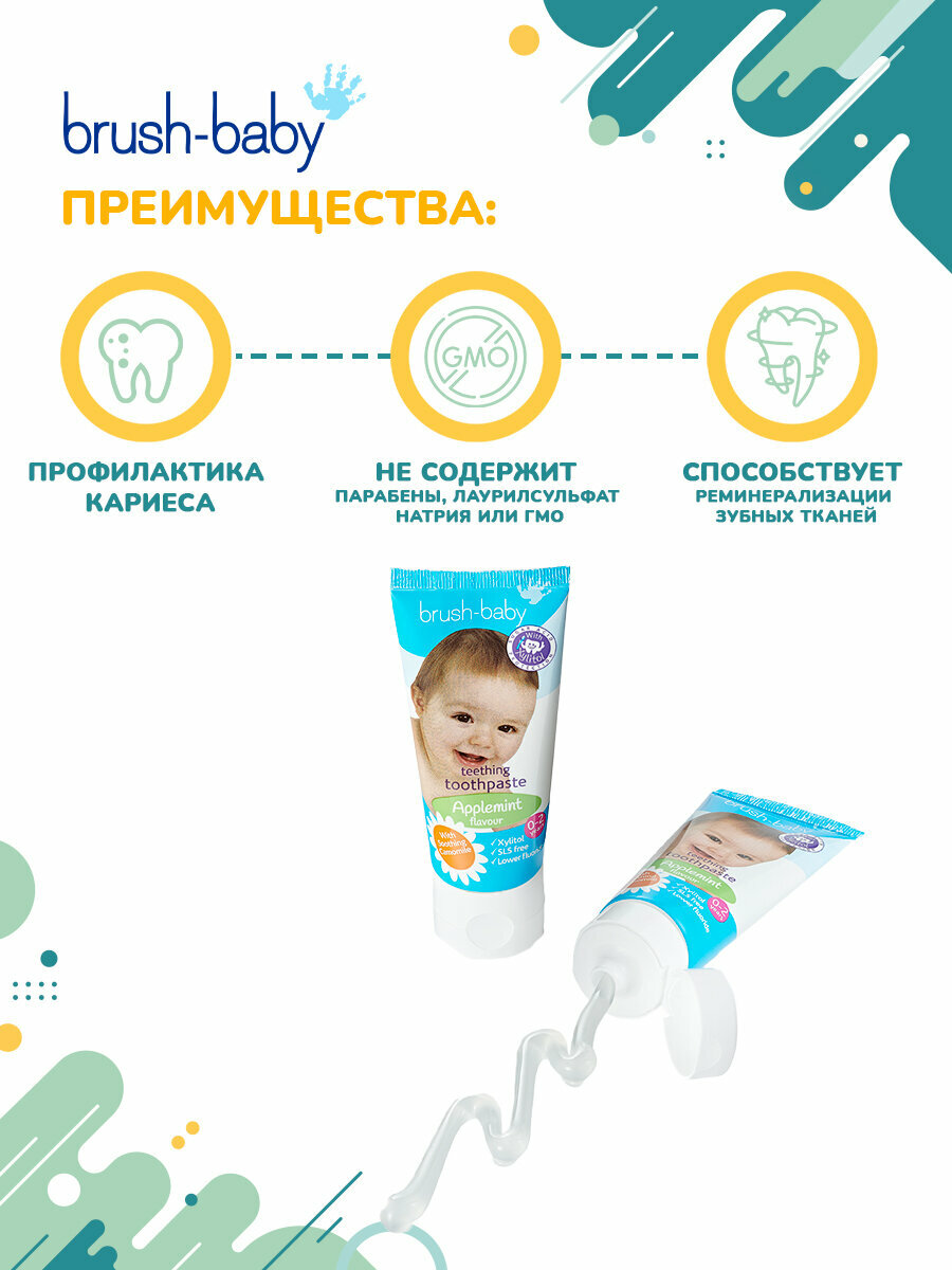 Картинки Детская зубная паста Brush-Baby Applemint яблоко-мята, 0-2 года