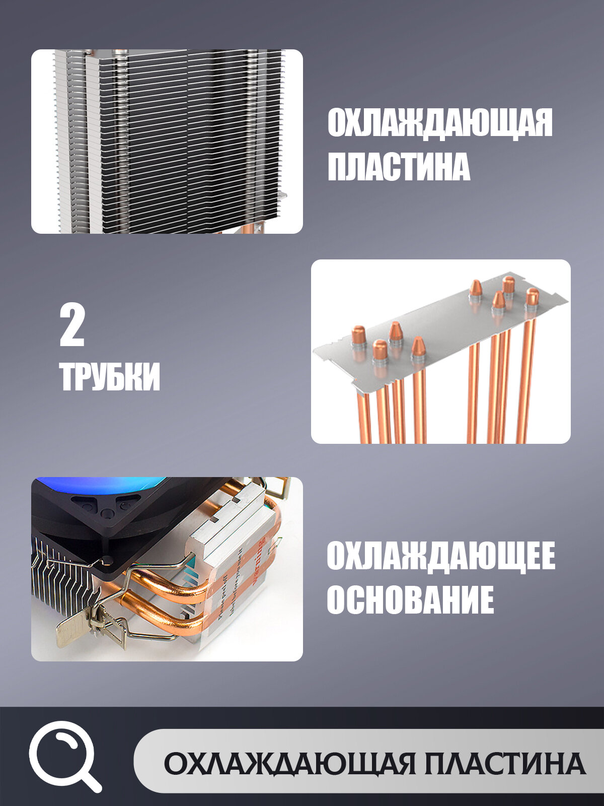 Кулер для процессора с RGB подсветкой 115Вт, кулер для охлаждения процессора — фото 1