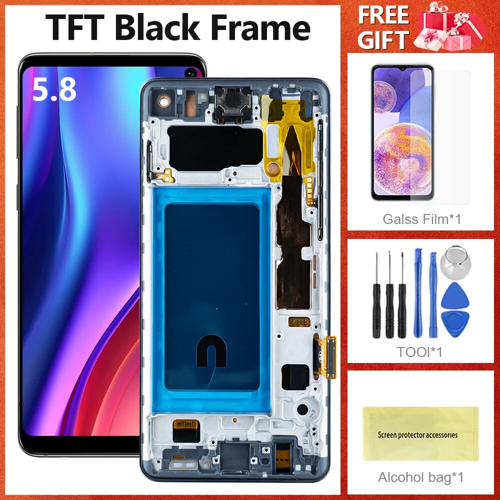 6,1 'для Samsung Galaxy S10 SM-G973F/DS G973U G973 ЖК-дисплей S10 ЖК-дисплей с цифровым преобразователем сенсорного экрана в сборе, TFT Black Frame