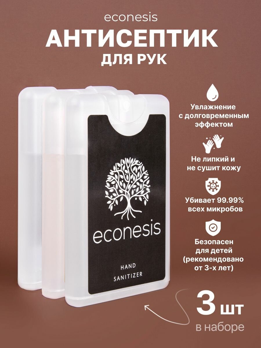 Антисептик санитайзер ECONESIS спрей для рук карманный 3 шт по 20 мл