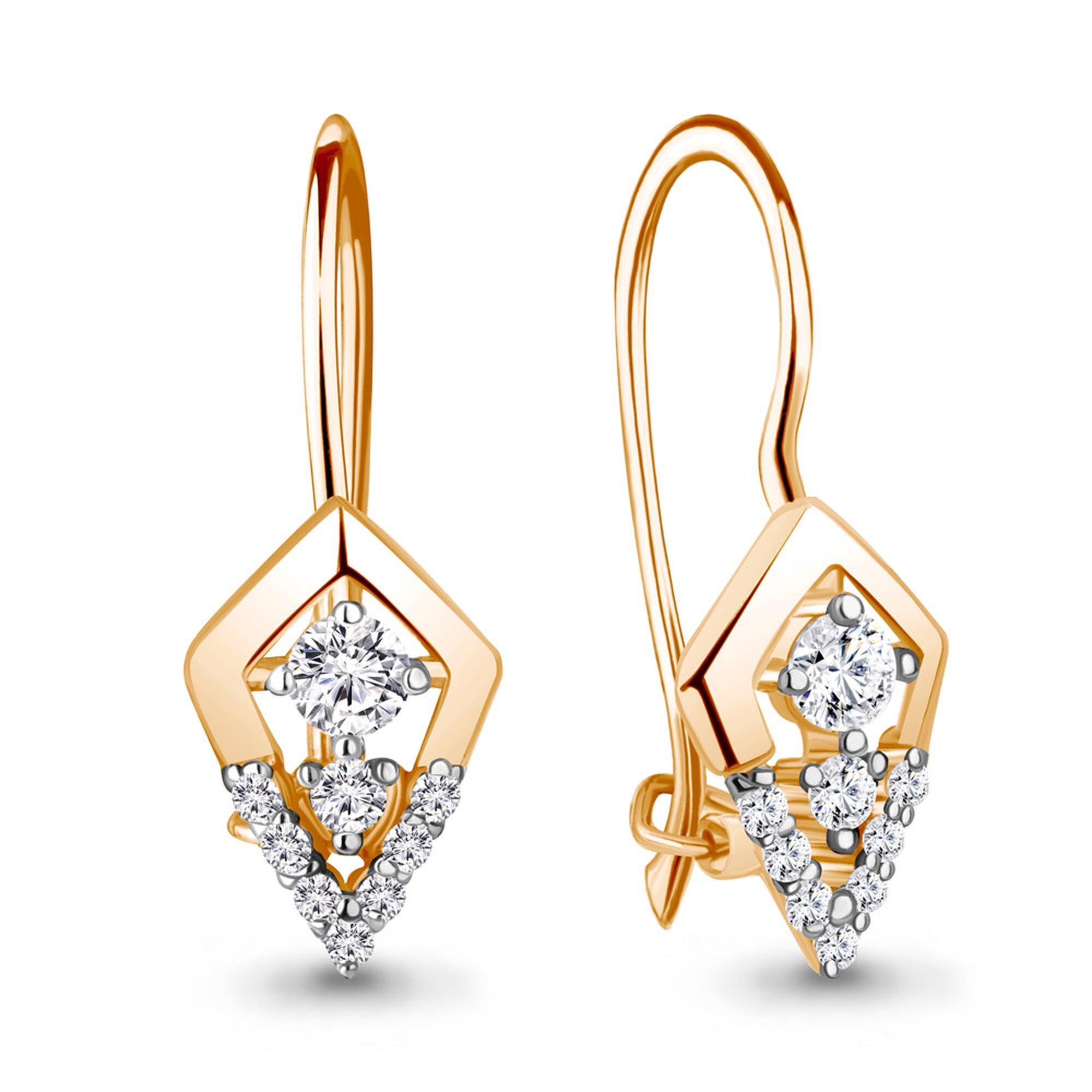 Серьги Diamant online, красное золото, 585 проба, фианит