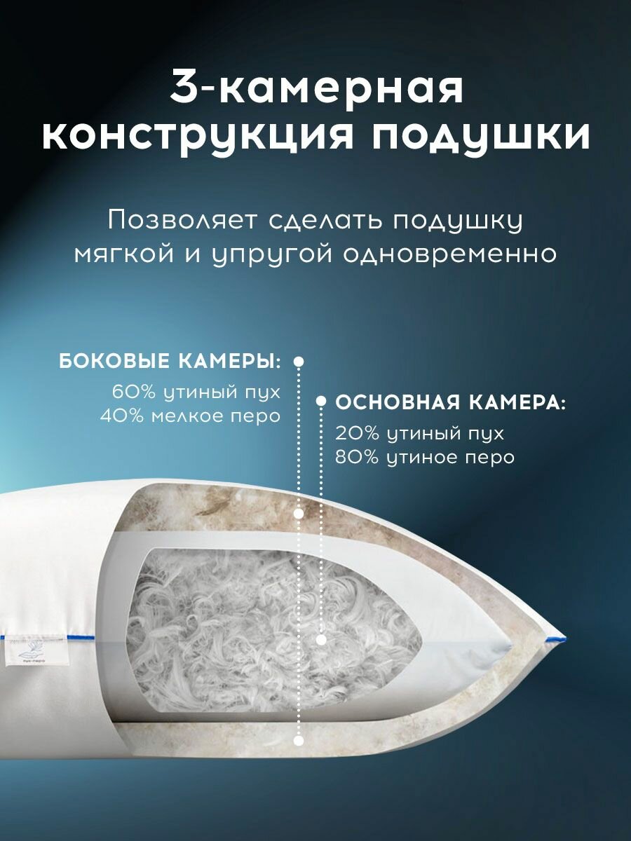 Medsleep Подушка для сна 50х70 "For men" натуральный пух-перо 1700 грамм — фото 1