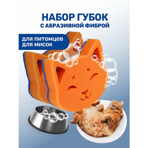 Набор губок для мытья животных / ZOORIK / Зурик / с абразивной фиброй "кошка" 2 шт
