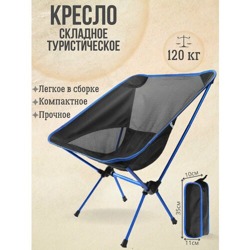 Складной стул туристический со спинкой для рыбалки и пикника синий / складное кресло