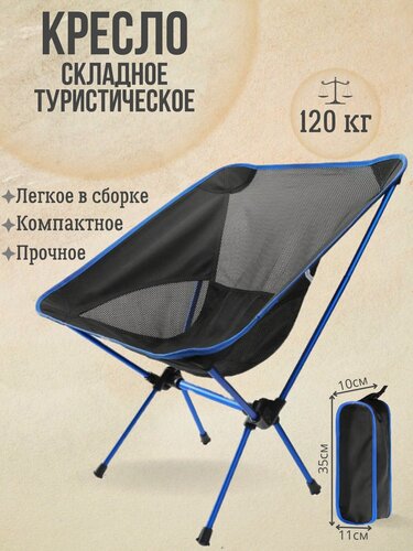 Изображение товара Складной стул туристический со спинкой для рыбалки и пикника синий / складное кресло