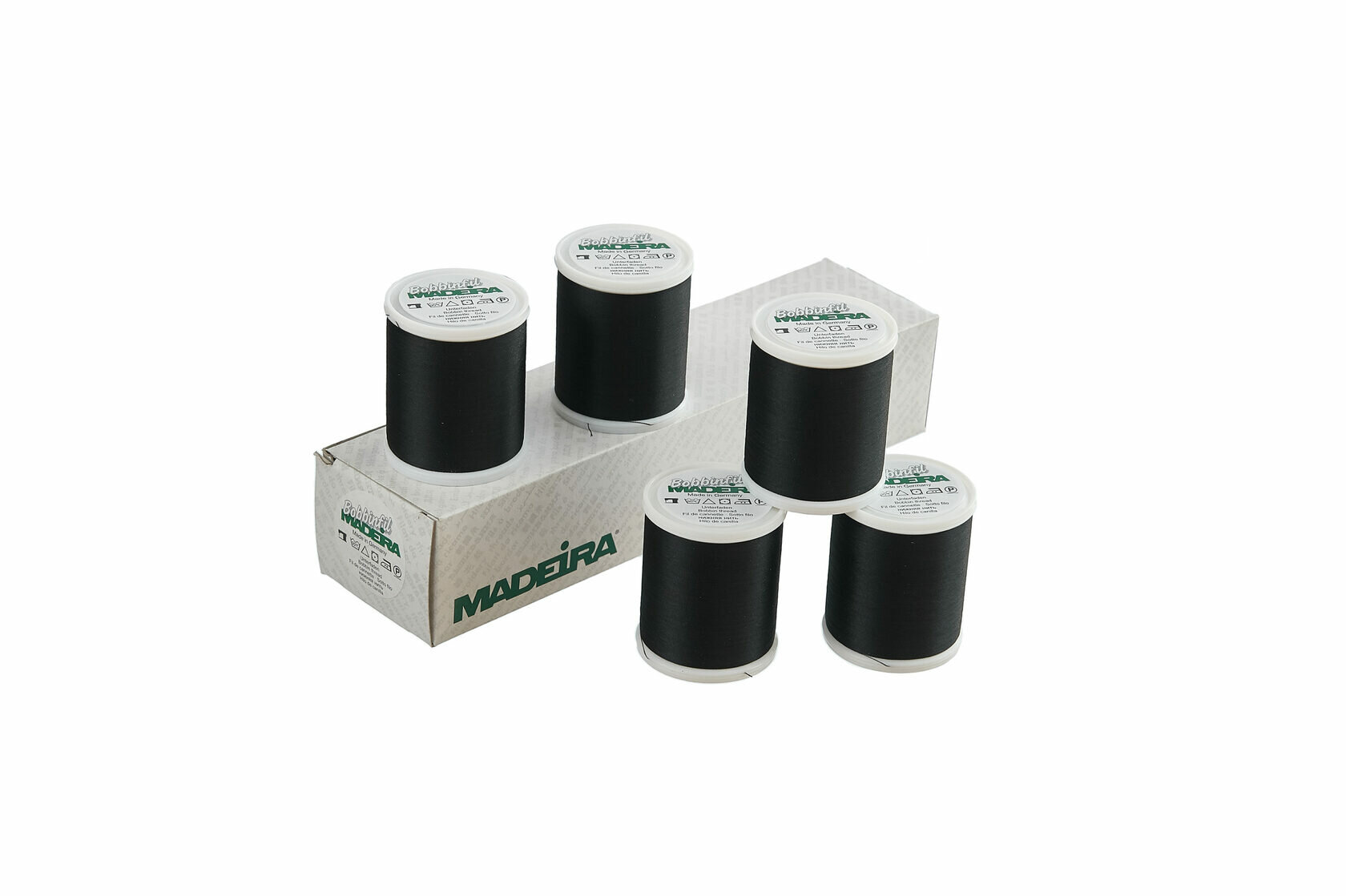 Нижняя нить 9770 Madeira Bobbinfil №60, 1000 м, черные, 5 шт.
