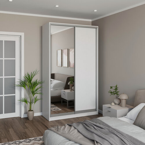 Изображение товара Шкаф купе для одежды "MELIA" белый с 1 зеркалом 130 х 58 х 240 см (ШхГхВ)