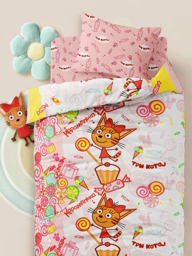 Изображение товара Детское постельное белье Василек юниор, Бязь, 100% хлопок, Три кота, Карамелька