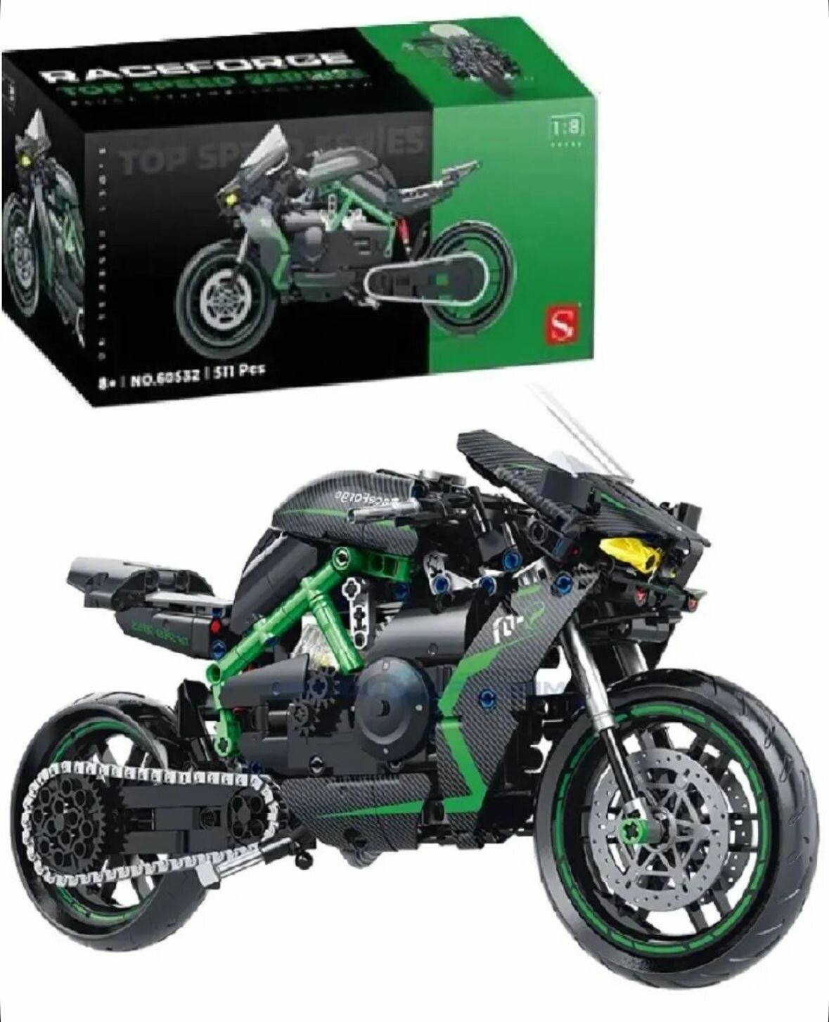 Конструктор 60532 - Мотоцикл Kawasaki H2R, 511 дет, масштаб 1:8