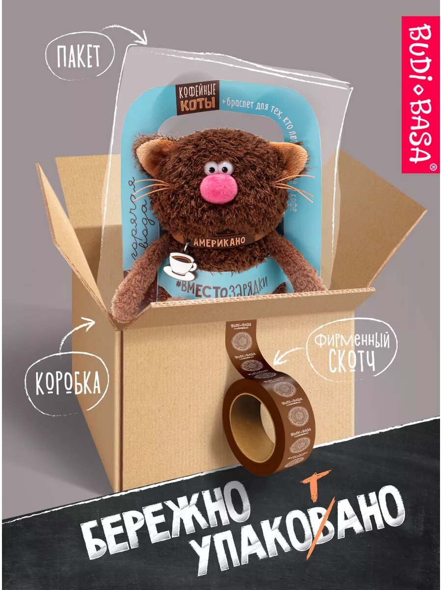 Мягкая игрушка BUDI BASA Кофейный кот Американо 16 см для детей — фото 1
