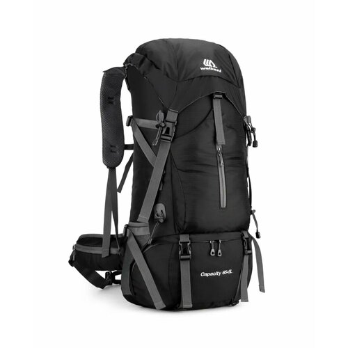 Большой трекинговый рюкзак Weikani для путешествий, походов, кемпинга 70 литров с дождевиком цвет черный