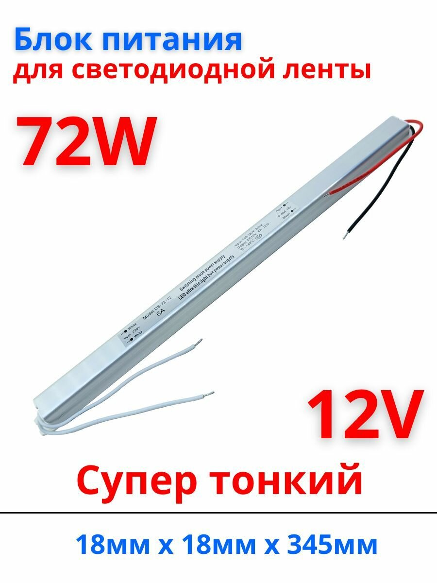 Блок питания для светодиодной ленты 12В, 72Вт, 6А, IP20