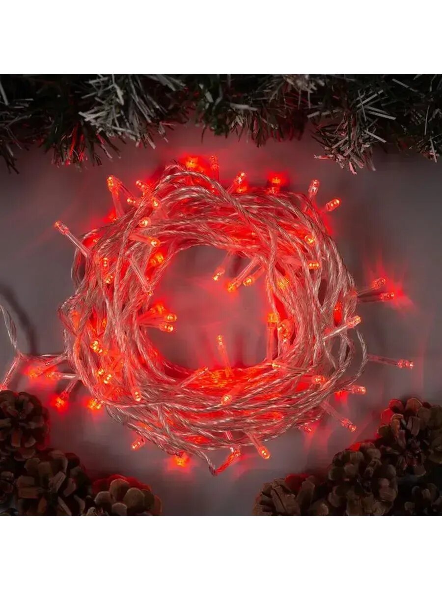 Гирлянда «Нить» 10 м 100 LED свечение красное 8 режимов