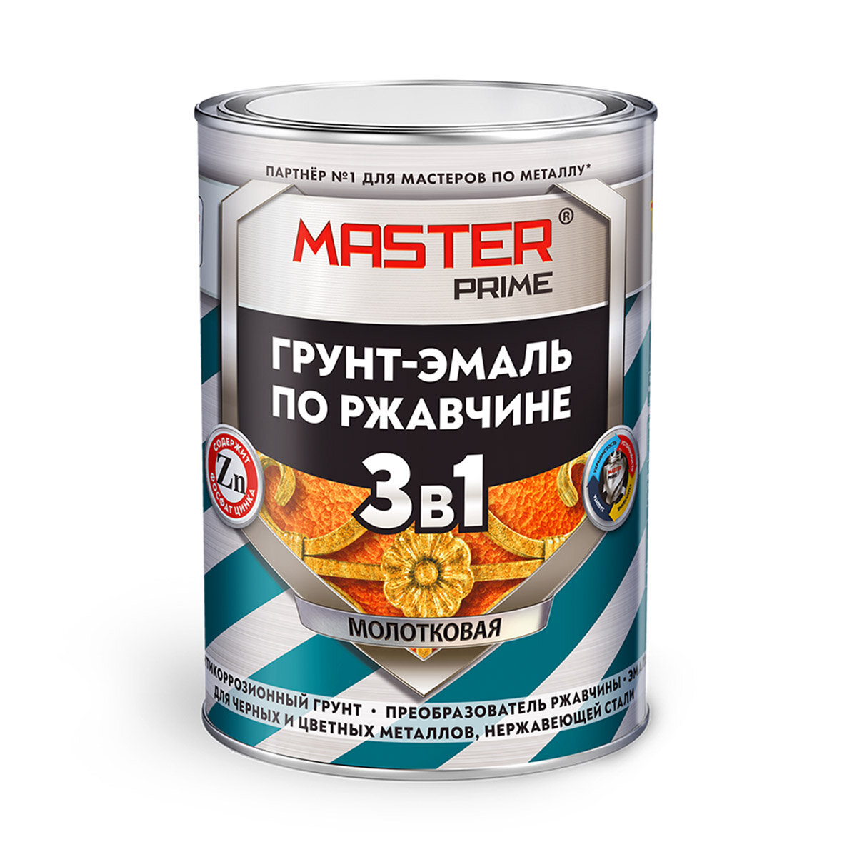 Грунт-эмаль по ржавчине Master Prime 3 в 1 молотковая 2 л черная