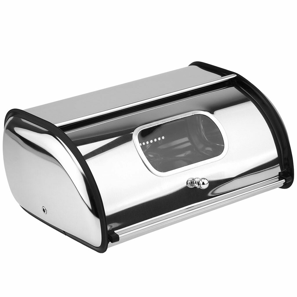Хлебница из нержавеющей стали 34х23см h145см s028мм крышка с ручкой с окном рифленое дно зеркальное покрытие